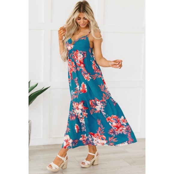 Floral Teal Maxi Dress - Picture 6 of 6